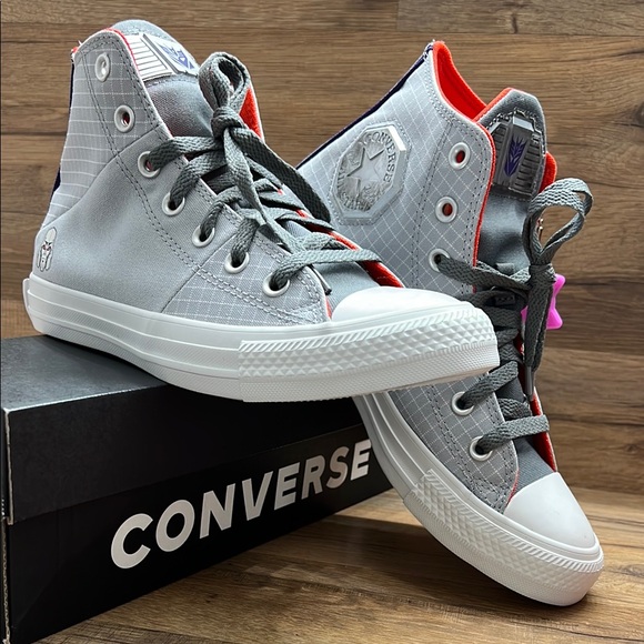 Converse Gray and Orange High-Tops - Picture 1 of 11